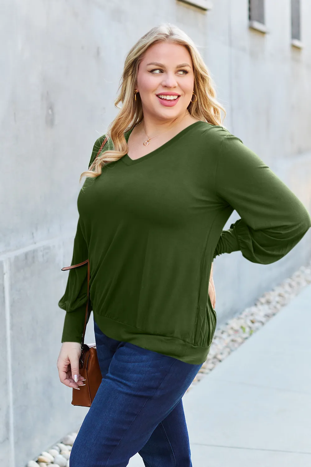 Full Size V-Neck Lantern Sleeve Top, image 24