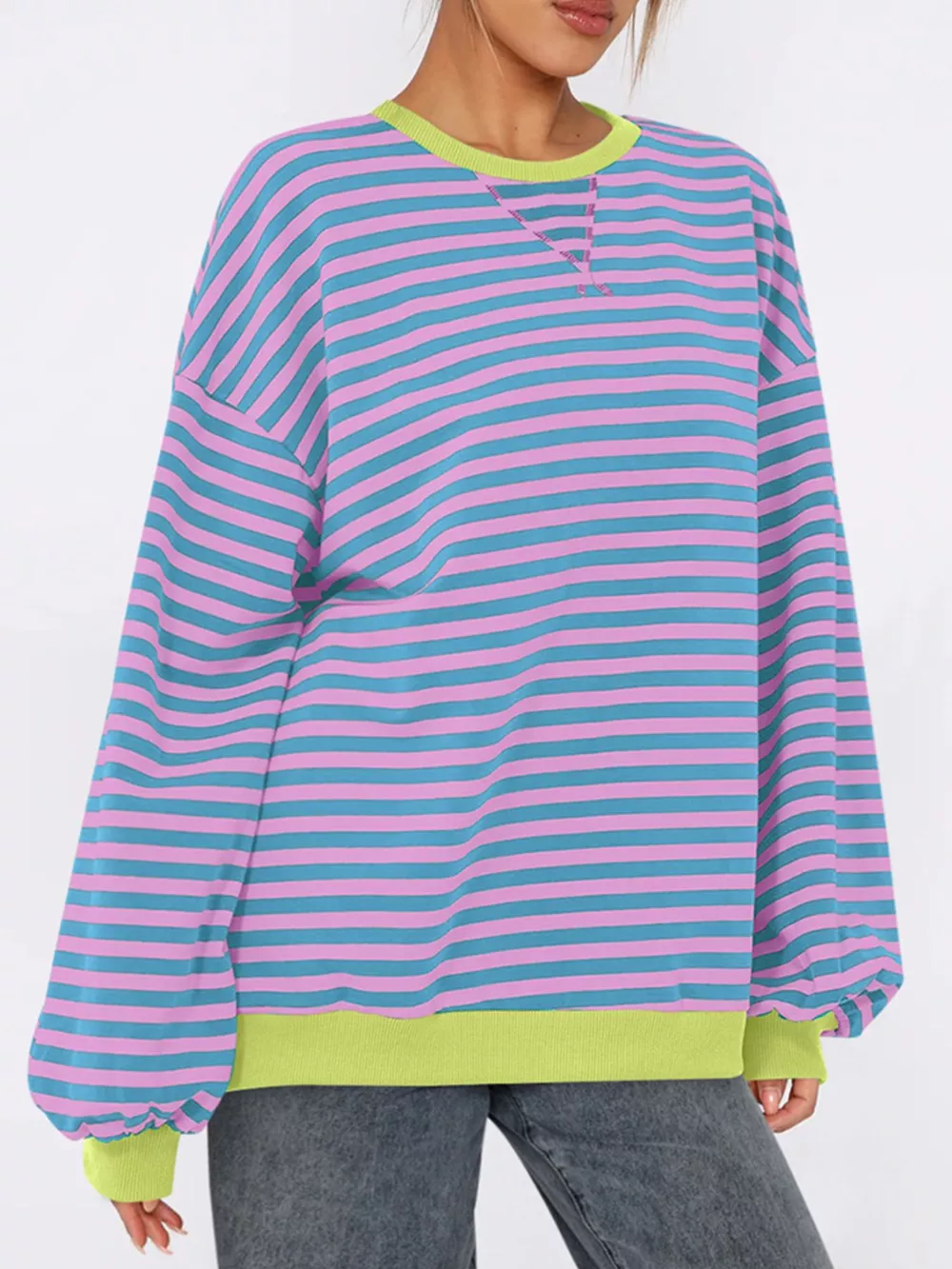 Striped Round Neck Long Sleeve Sweatshirt, image 10