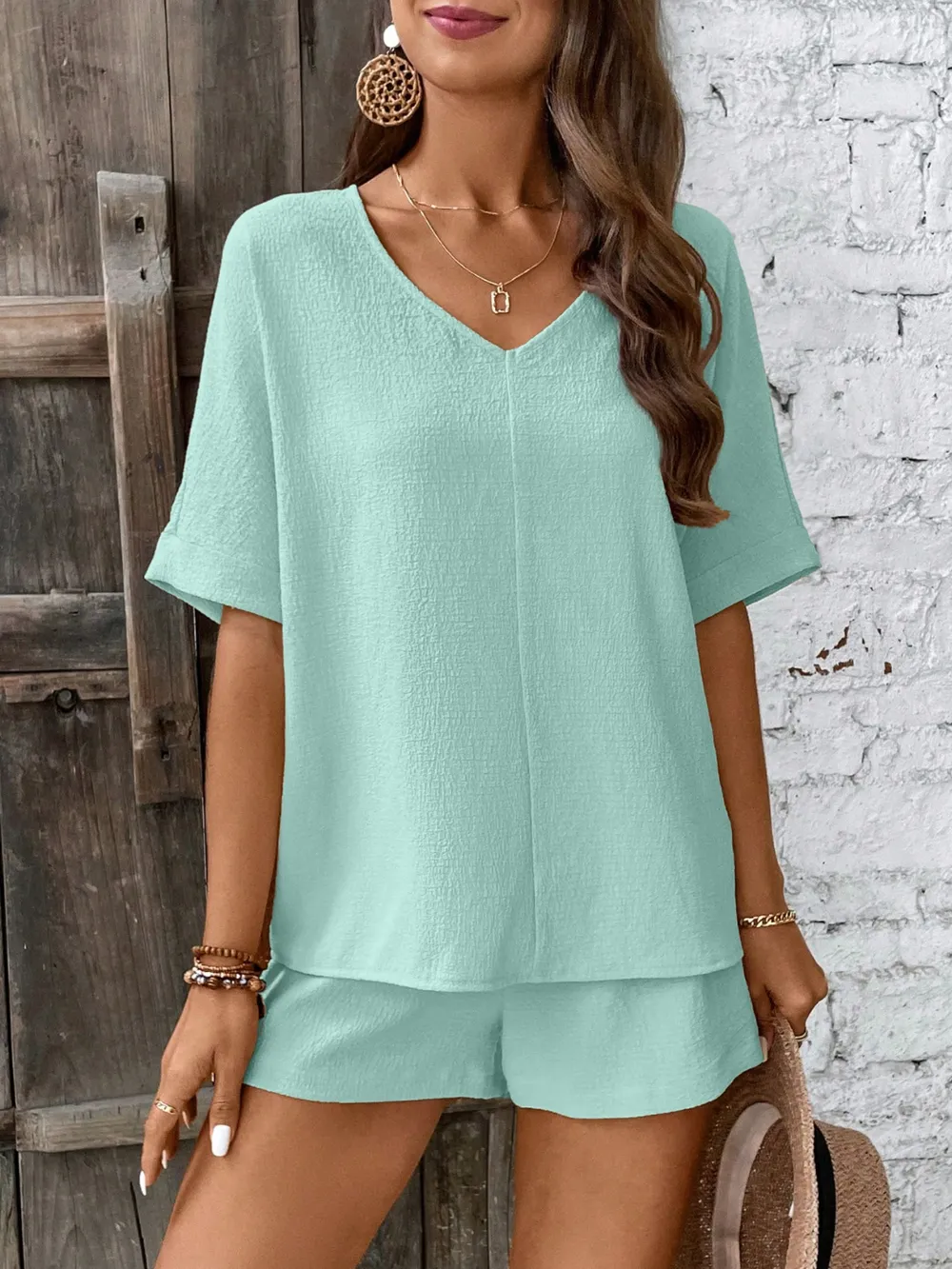 V-Neck Half Sleeve Top and Shorts Set, image 13