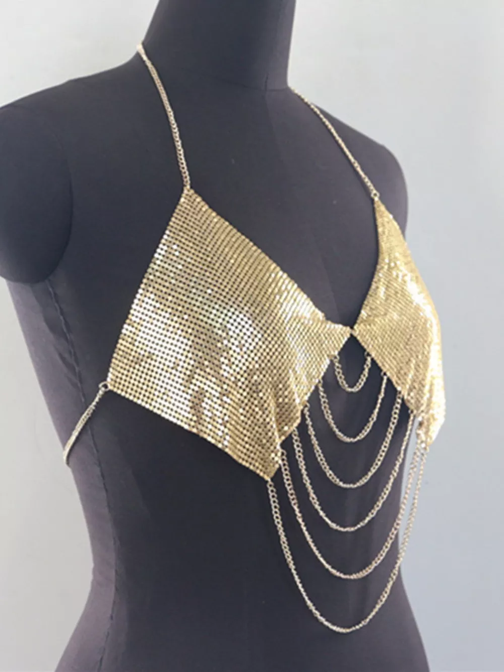 Metallic Chainmail Halter Cami Top, image 3