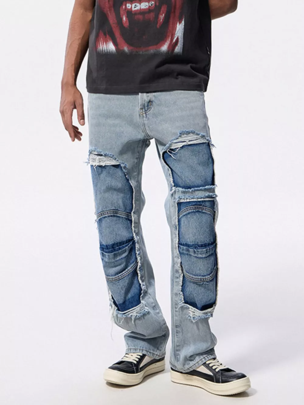 Men's Distressed Patchwork Jeans