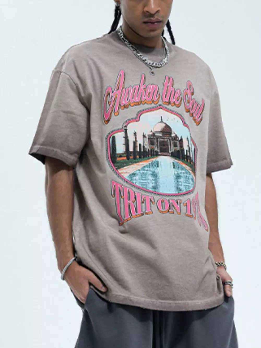 Men's Vintage Wash Graphic Round Neck T-Shirt, image 5