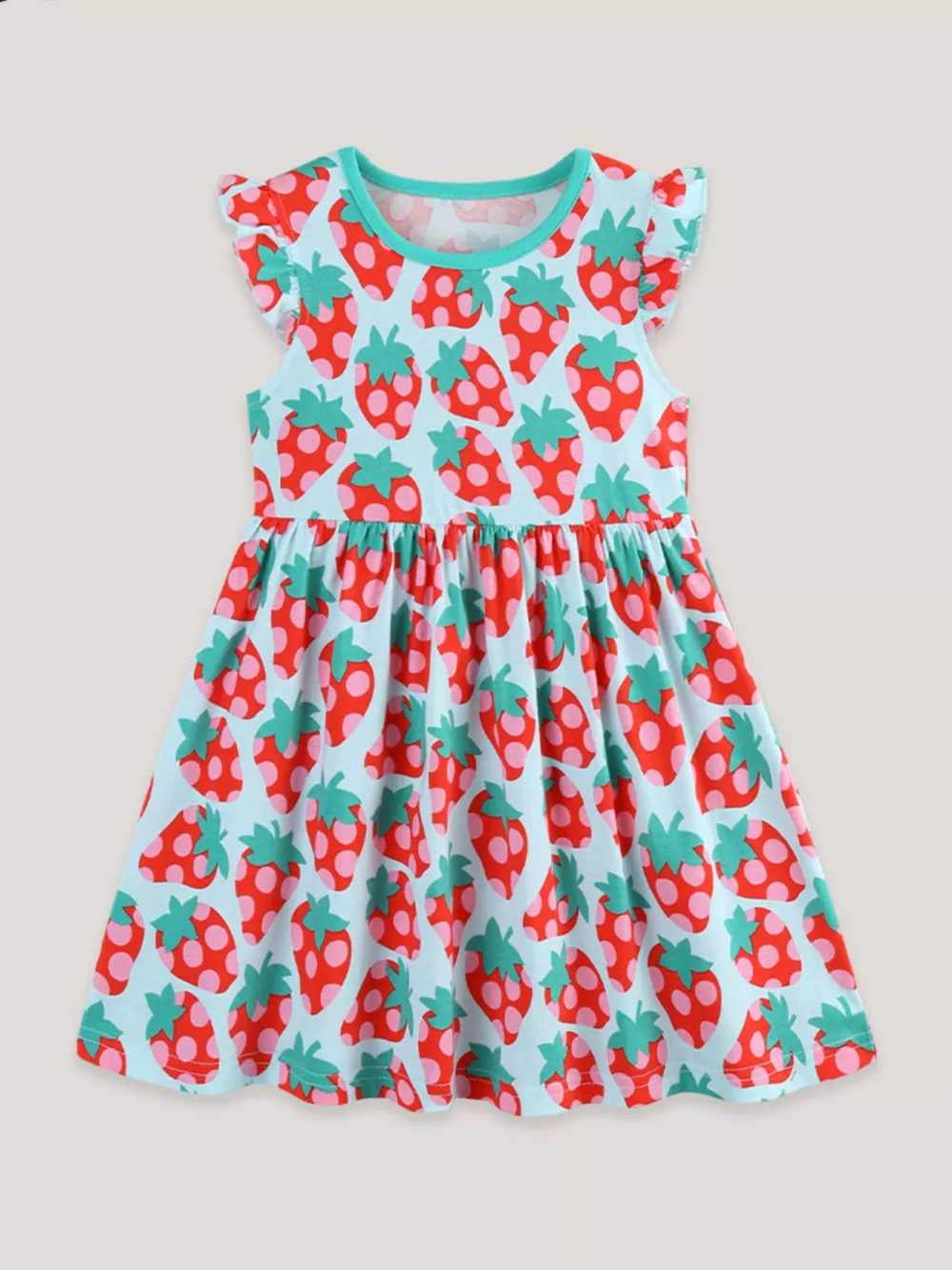 Children's Strawberry Print Ruffle Sleeve Casual Dress, image 2