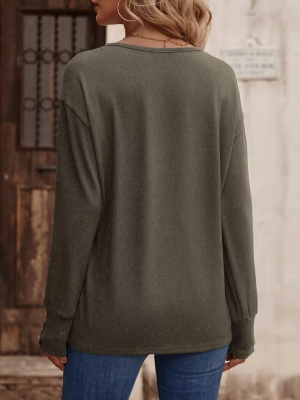 V-Neck Long Sleeve T-Shirt, image 19