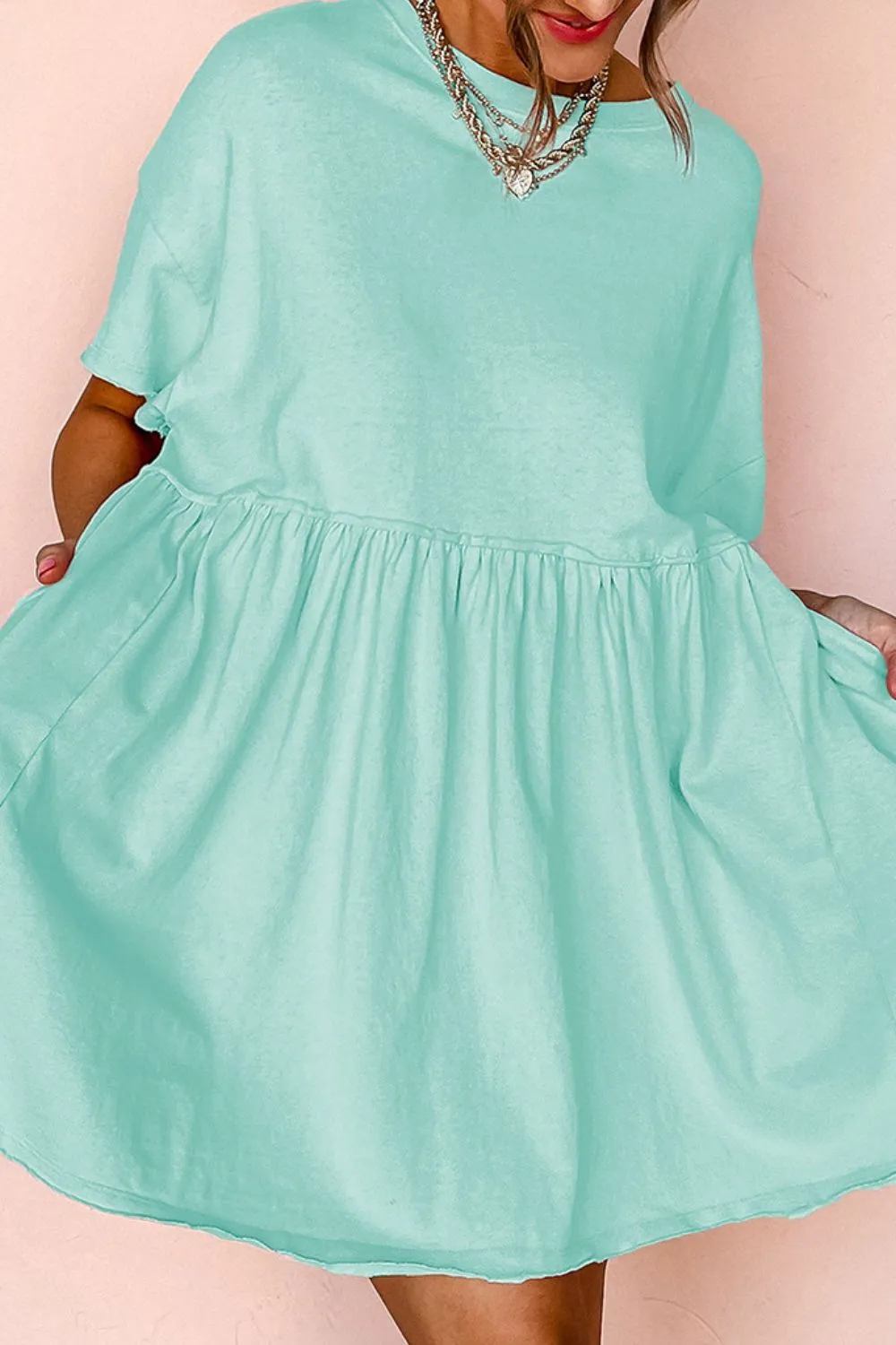 Round Neck Half Sleeve Mini Tee Dress, image 7