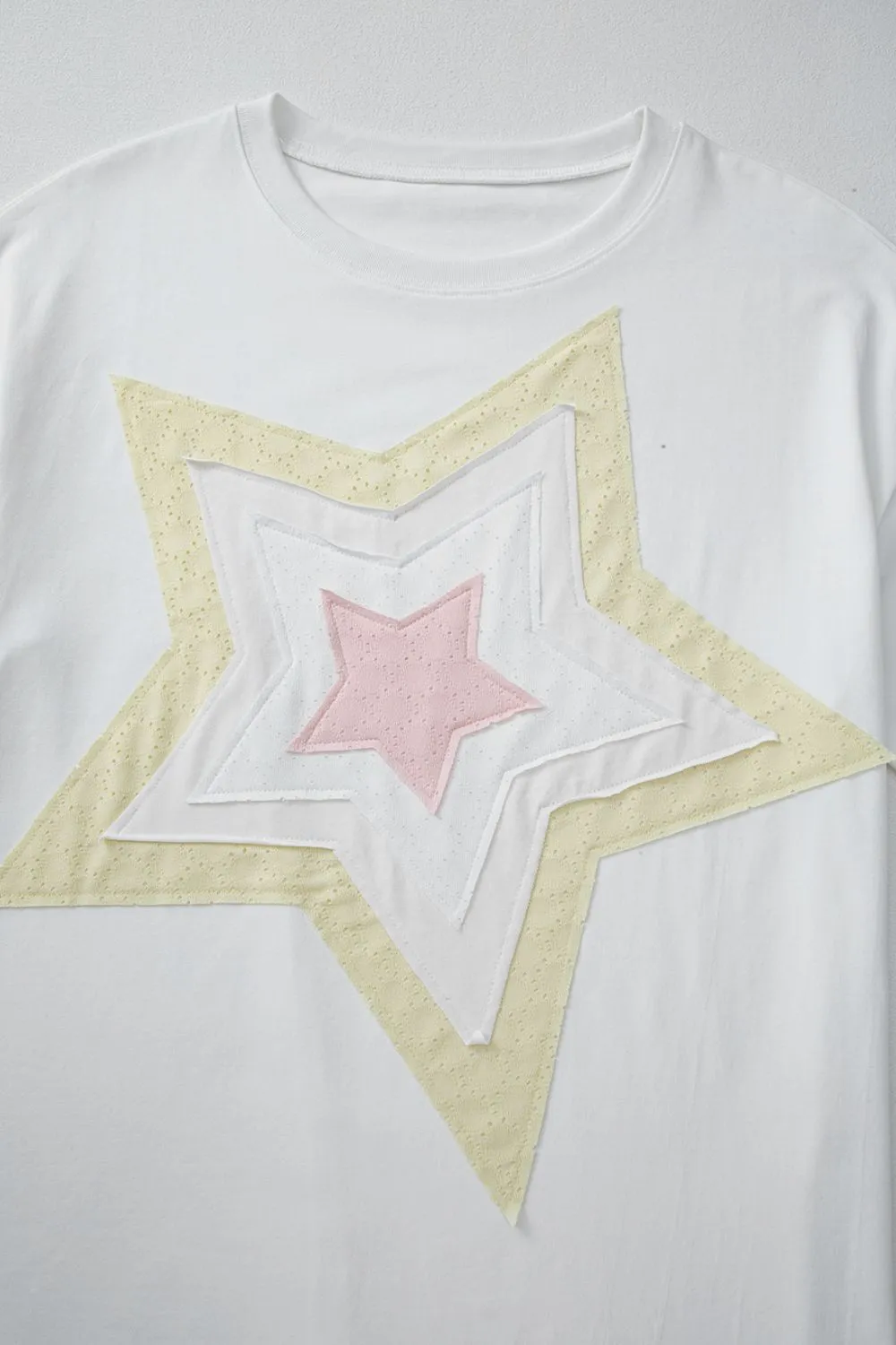 Star Layered Patched Graphic Drop Shoulder Half Sleeve Loose Tee, image 8