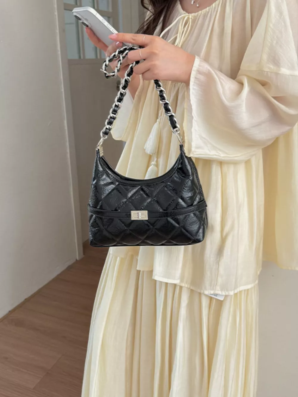 Quilted Chain Crossbody Bag, image 2
