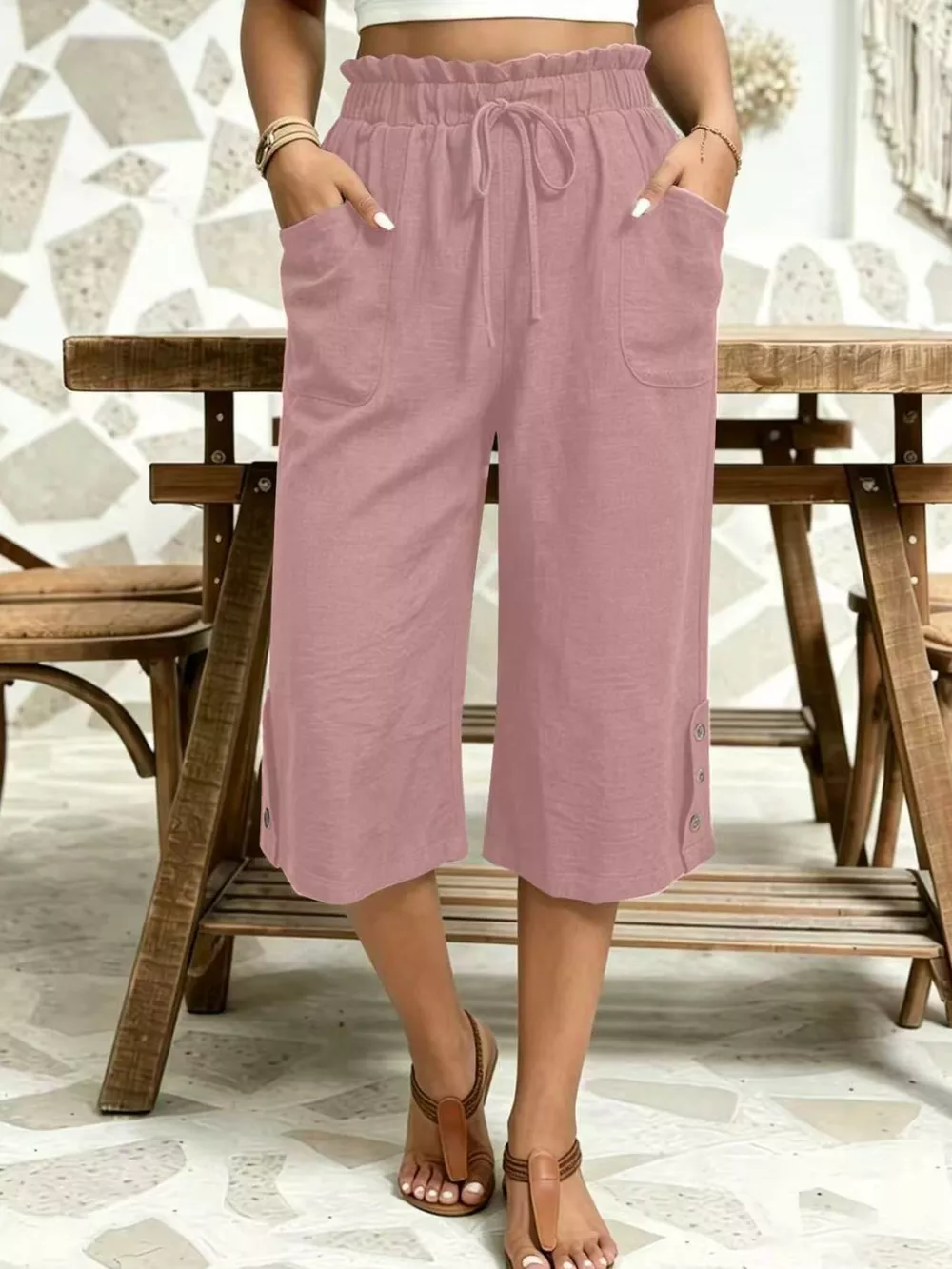 High-Waisted Drawstring Capris, image 13