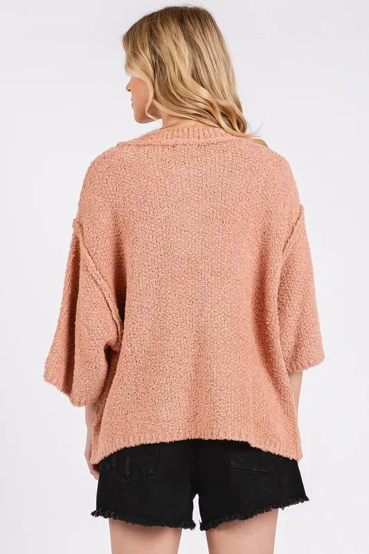 Side Slit Notched Drop Shoulder Sweater, image 5