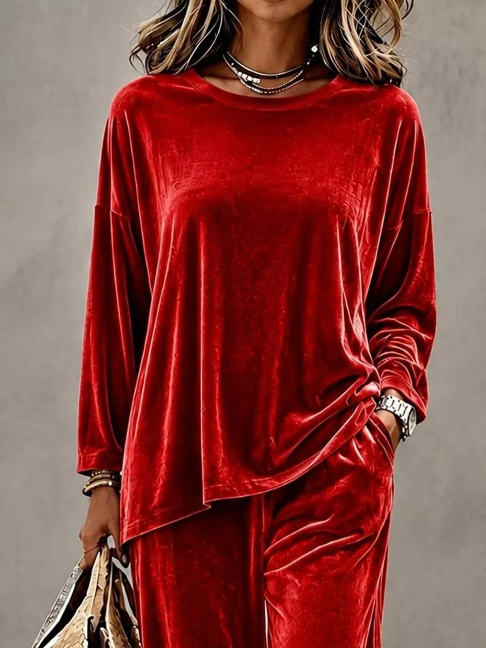 Full Size Velvet Long Sleeve Top and Pants Set Plus Size, image 2