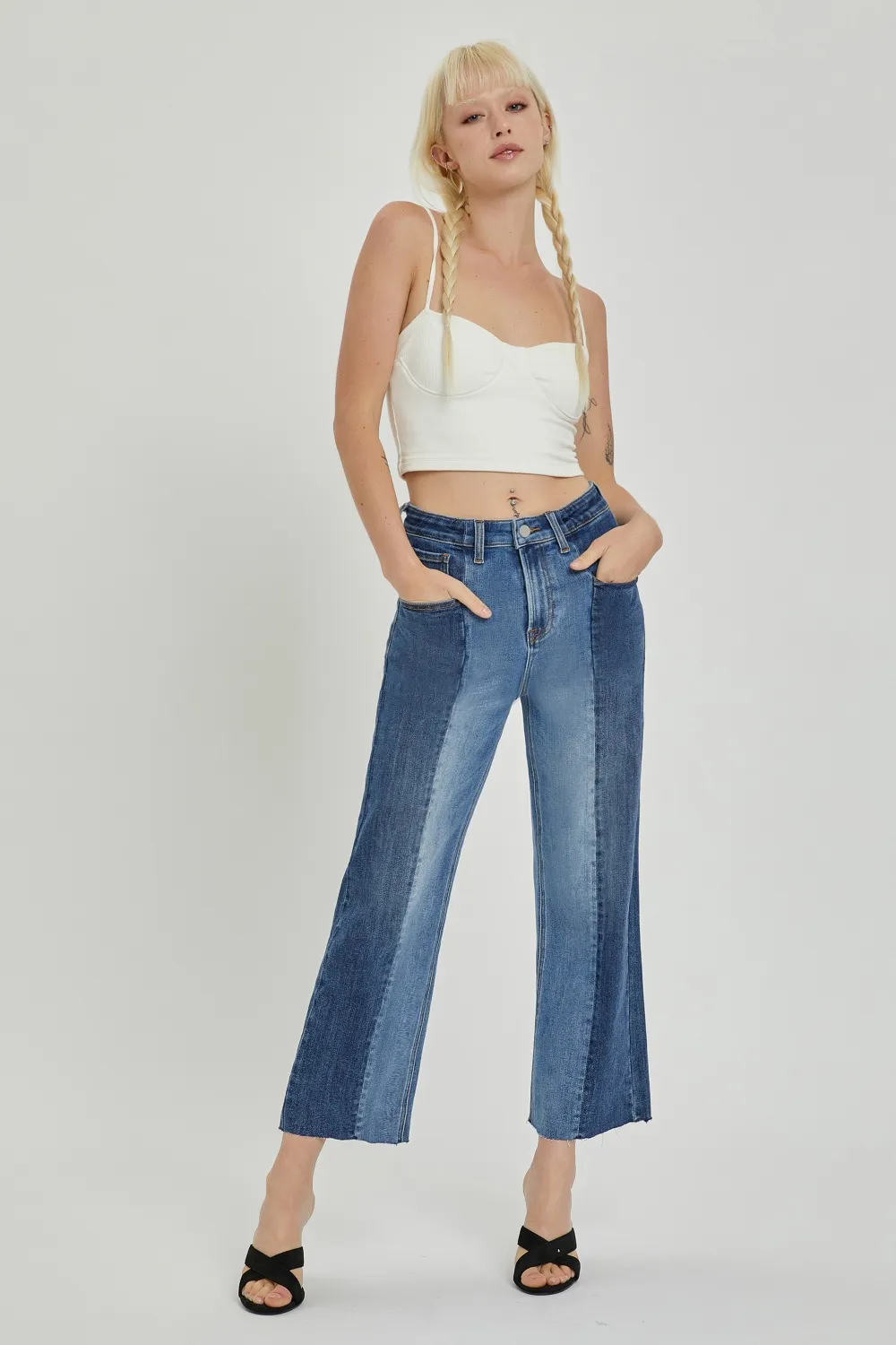 Full Size Mid-Rise Waist Two-Tones Jeans with Pockets, image 5