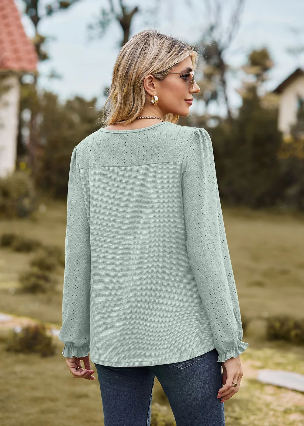 Round Neck Flounce Sleeve Top, image 17