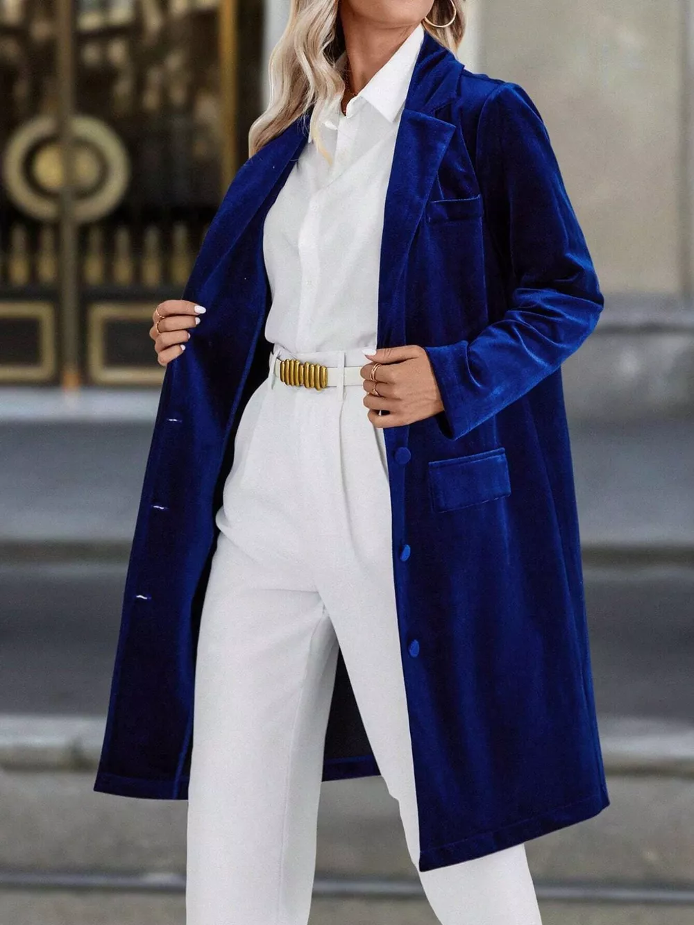 Lapel Collar Long Sleeve Longline Coat, image 16
