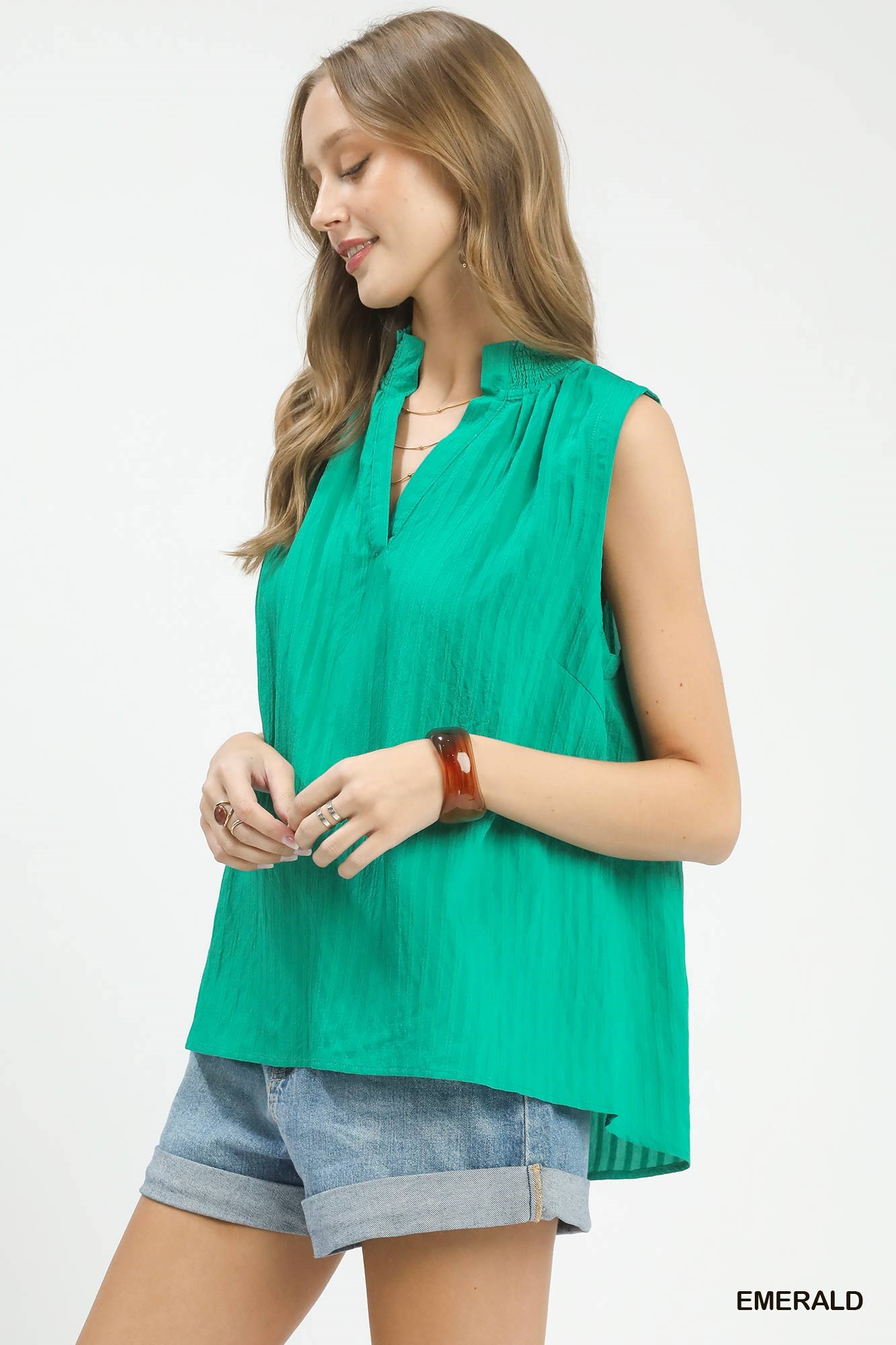 Sleeveless Textured Notch Neck Top, image 3