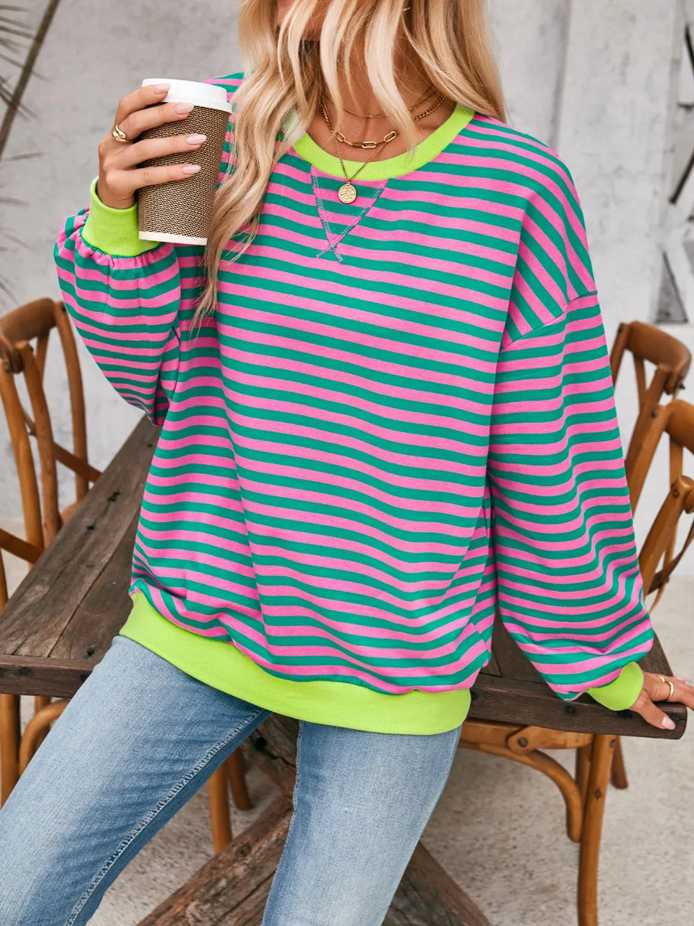 Contrast Striped Long Sleeve Sweatshirt, image 22