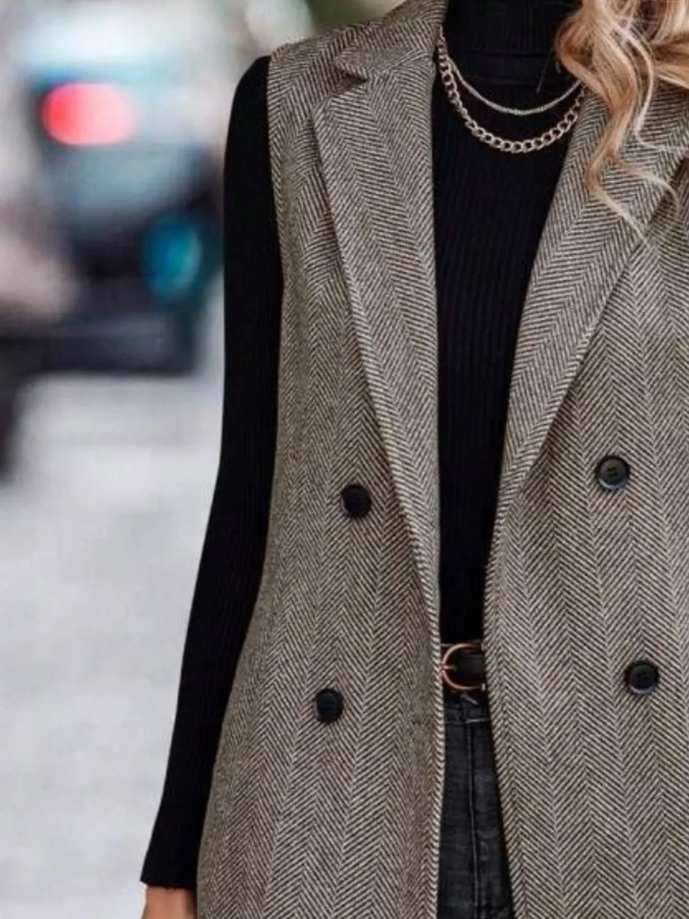 Buttoned Collared Neck Longline Vest Coat, image 8