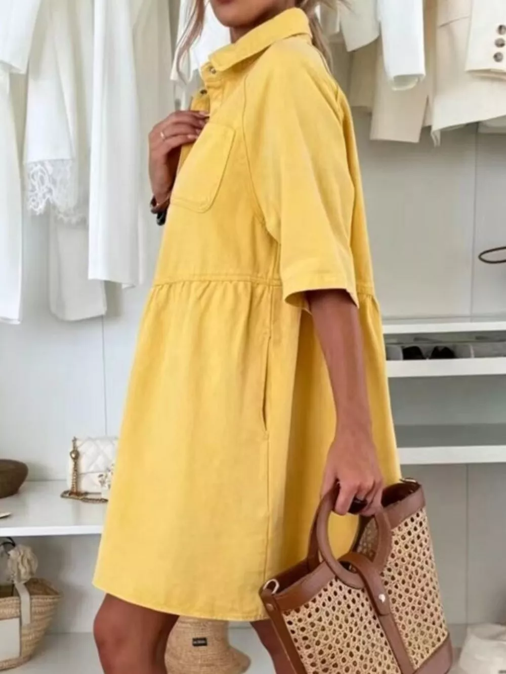 Button Up Denim Shirt Dress, image 7