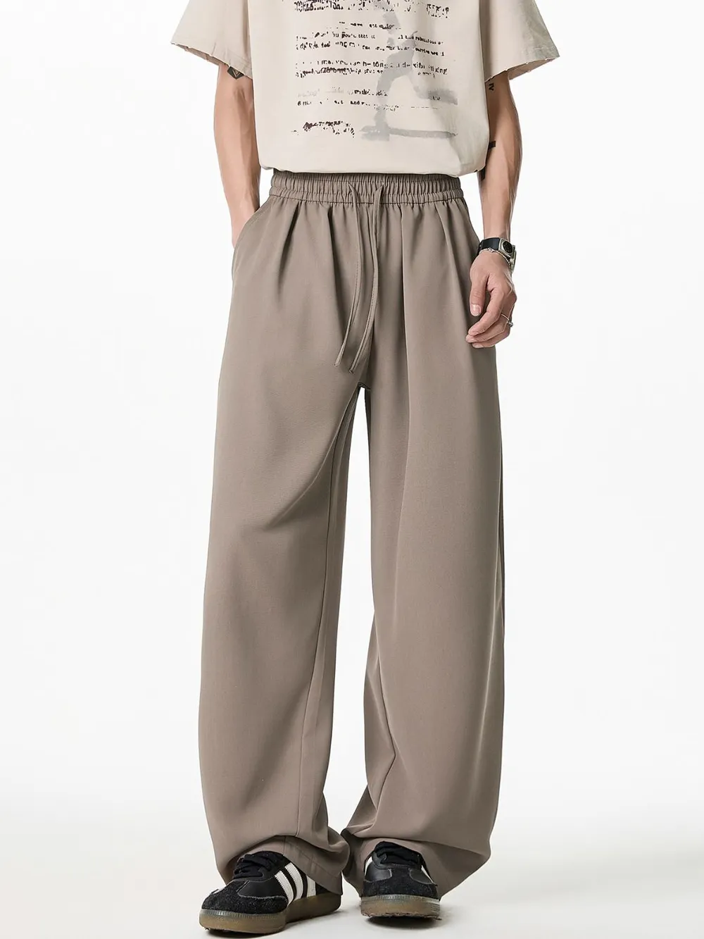 Men's Plus Size Drawstring Wide Leg Pants, image 3
