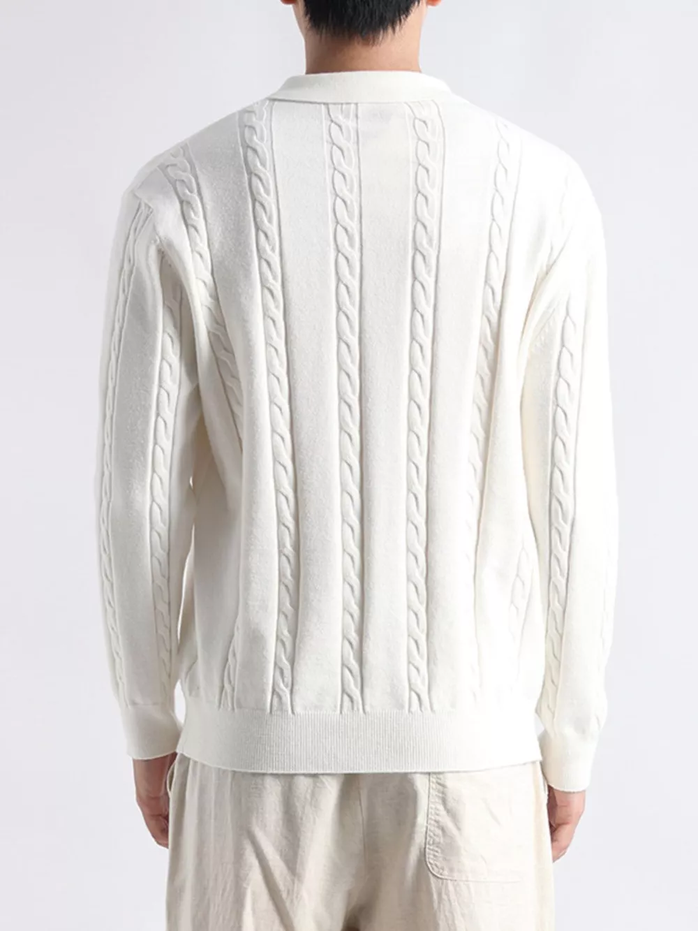 Men's Plus Size Cable-Knit Polo Collar Sweater, image 3
