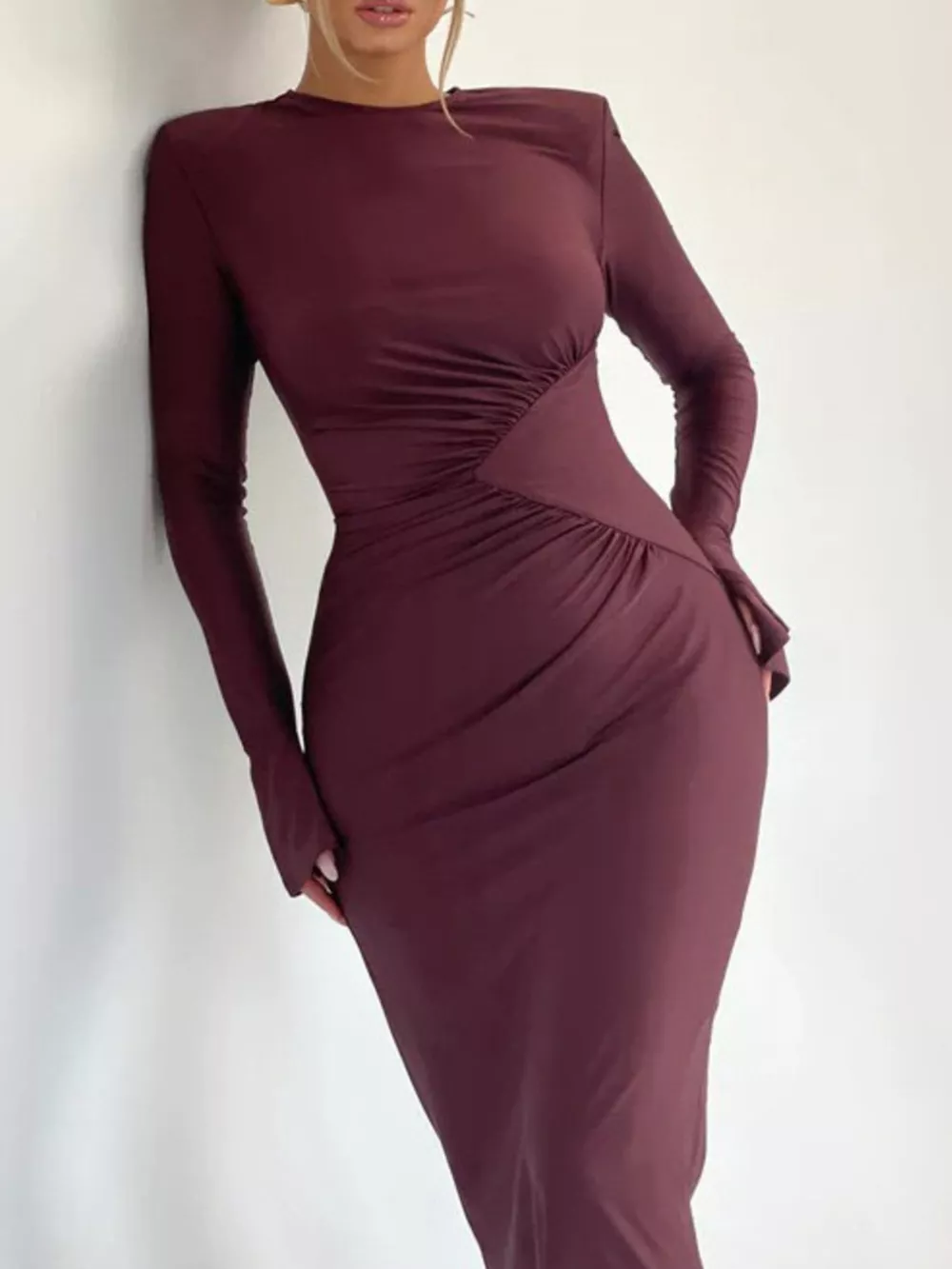 Ruched Long Sleeve Bodycon Maxi Dress, image 4
