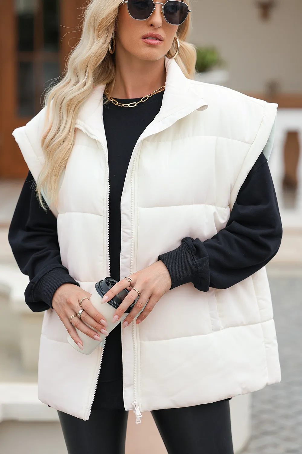 Zip Up Puffer Vest Coat with Pockets, image 9