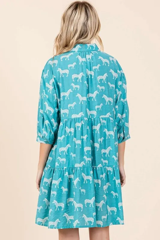 Zebra Print Button Down Shirt Mini Dress, image 5