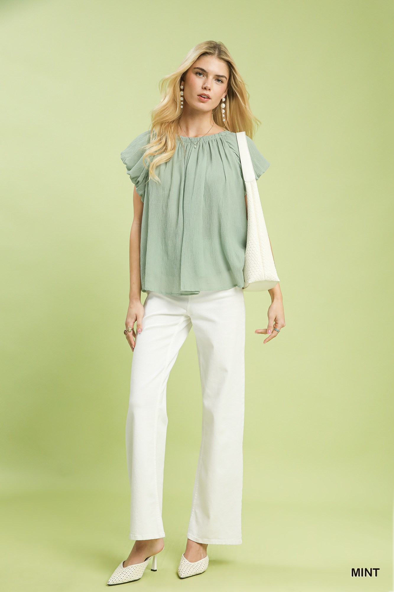 Crinkle Flutter Sleeve Peasant Top, image 5