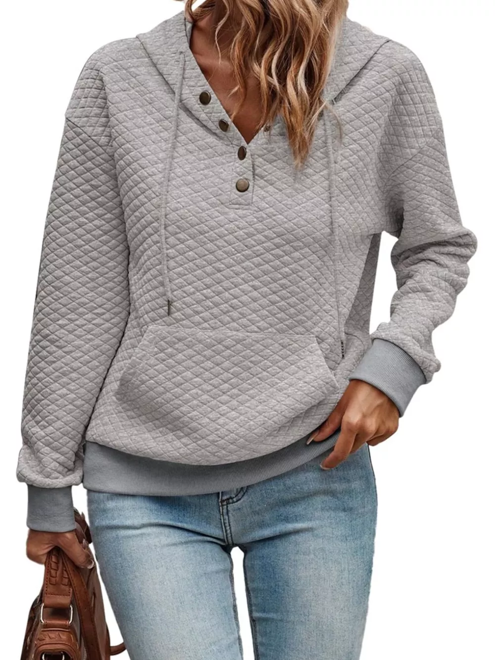 Drawstring Textured Dropped Shoulder Hoodie, image 20