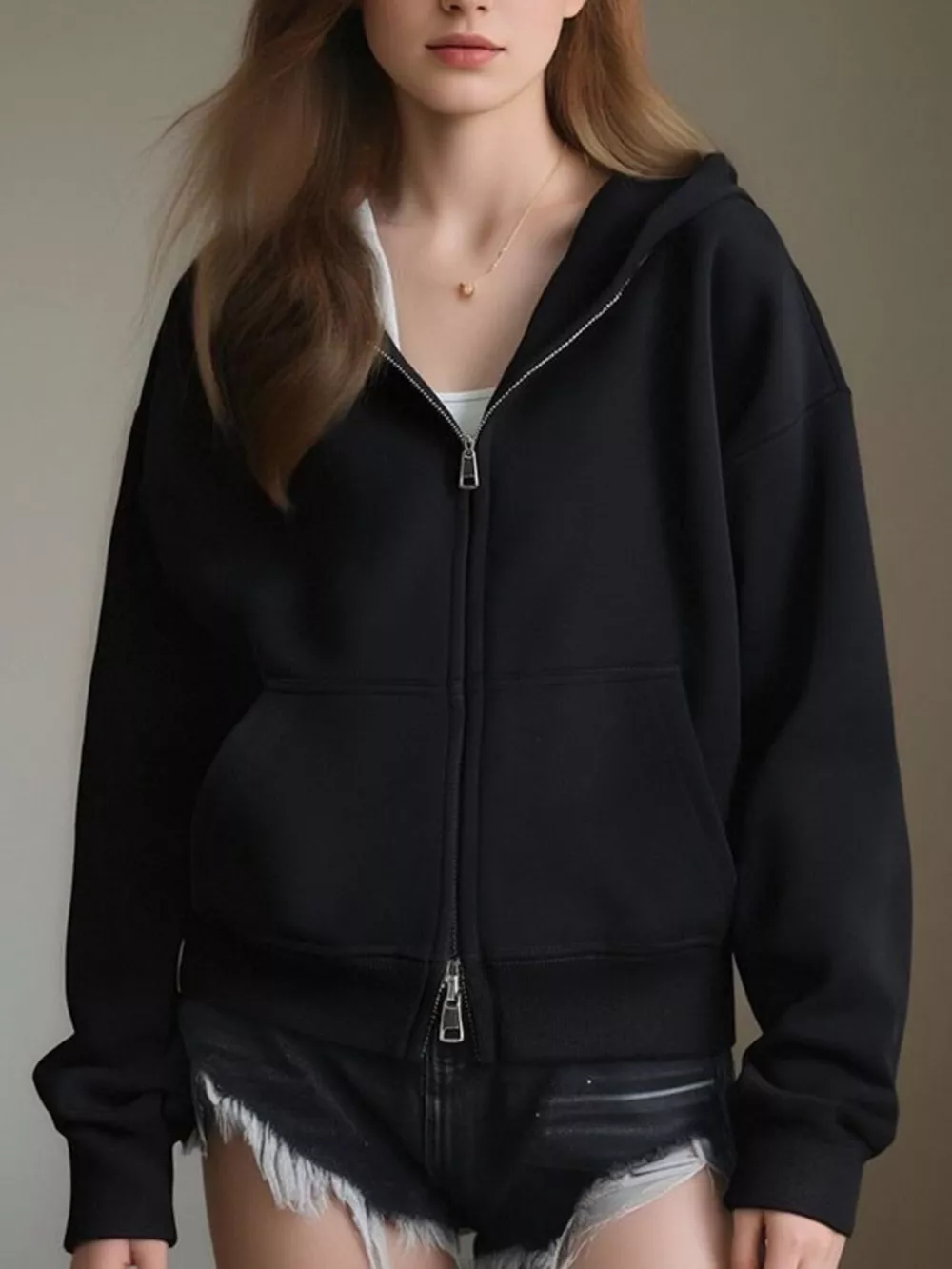 Full Size Casual Zip-Up Long Sleeve Hoodie Plus Size