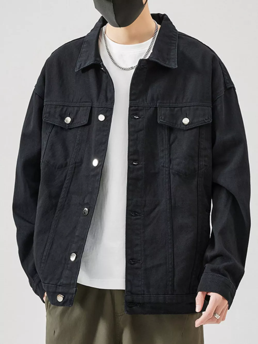 Men's Plus Size Button Up Long Sleeve Denim Jacket, image 2