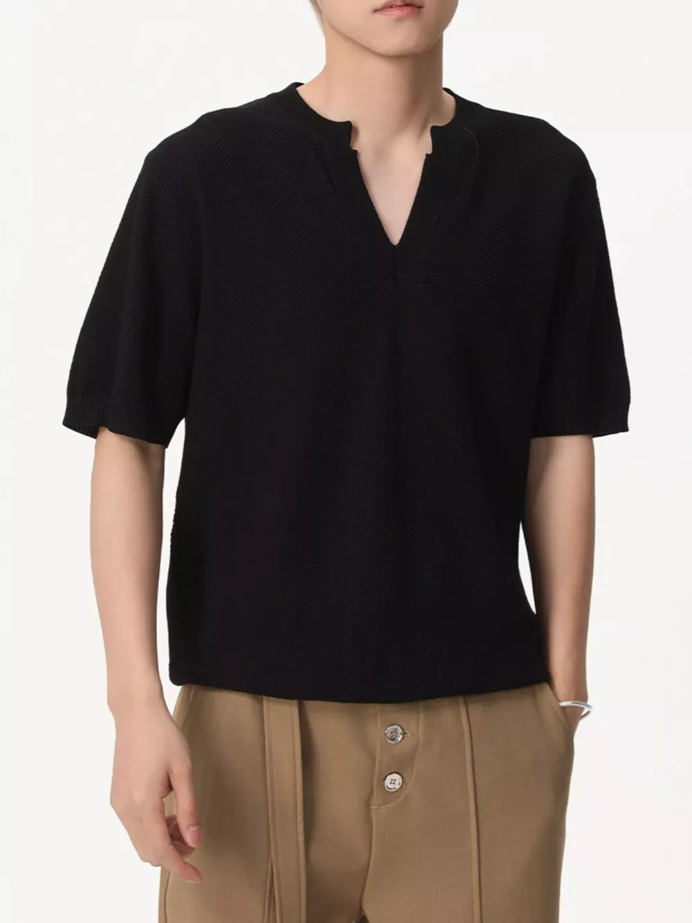 Men's Notched Short Sleeve Knit Top