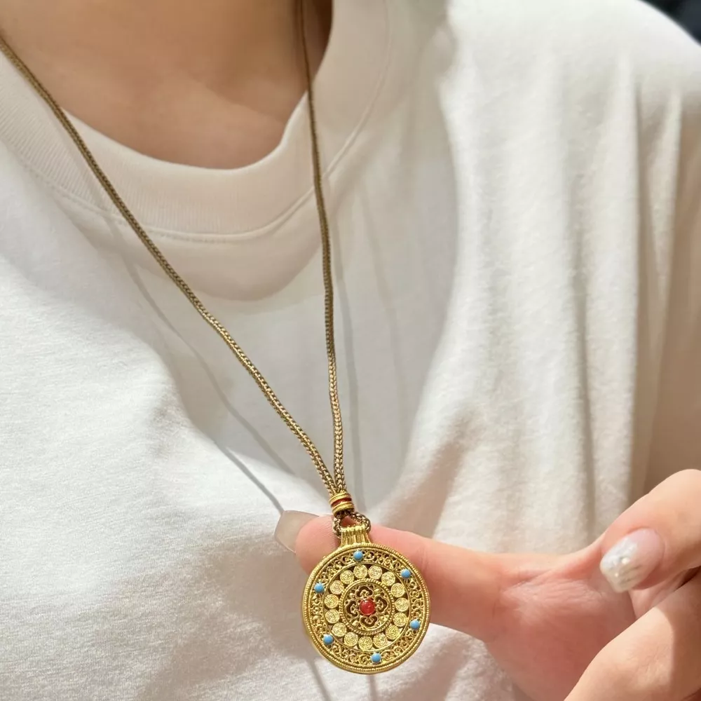 18K Gold-Plated Round Pendant Necklace, image 3