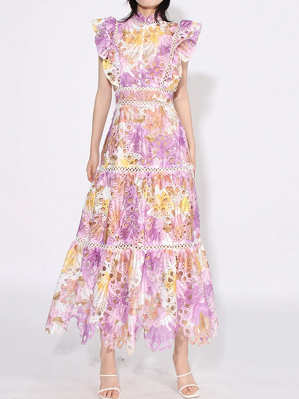 Ruffled Hollow Out Tiered Midi Dress, image 8