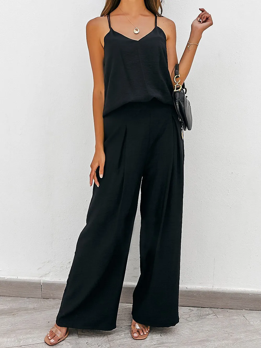 Spaghetti Strap Cami and Wide Leg Pants Set, image 2