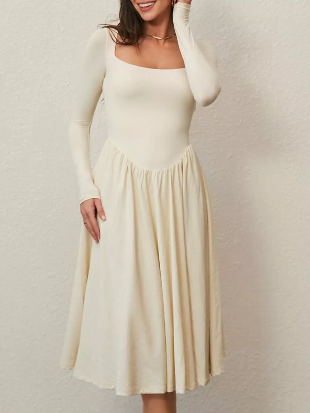 Square Neck Long Sleeve Midi Dress, image 6