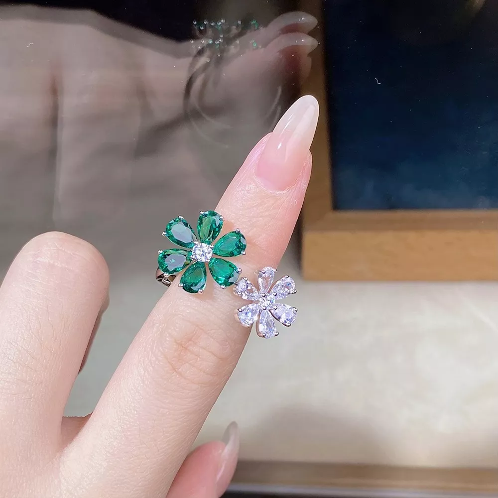 925 Sterling Silver Zircon Flower Ring, image 3