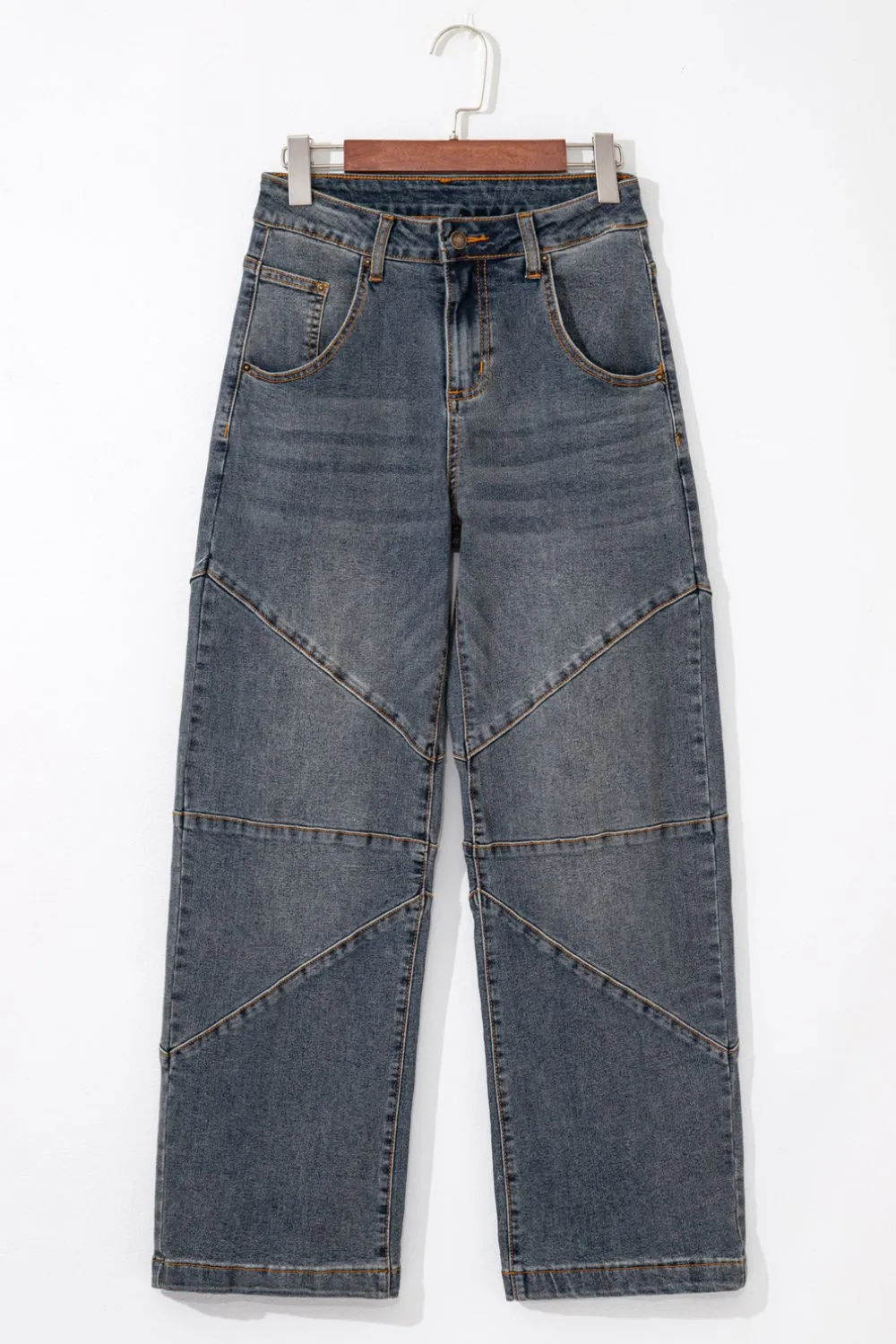 Exposed Stitching Loose Straight High Waist Jeans, image 5