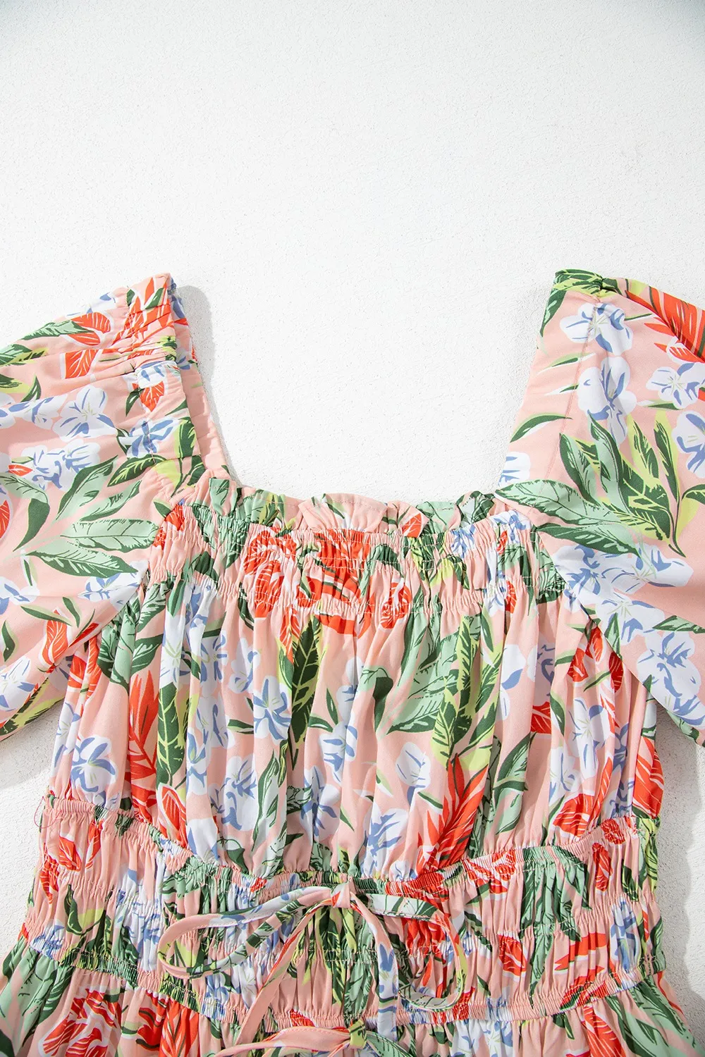 Floral Smocked Square Neck Puff Short Sleeve Midi Dress, image 10