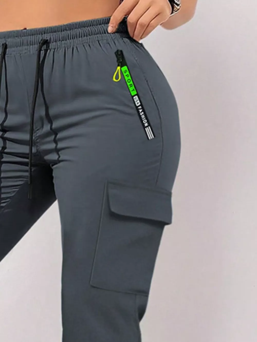 Full Size Drawstring Cargo Pants with Zip Pocket Plus Size, image 6