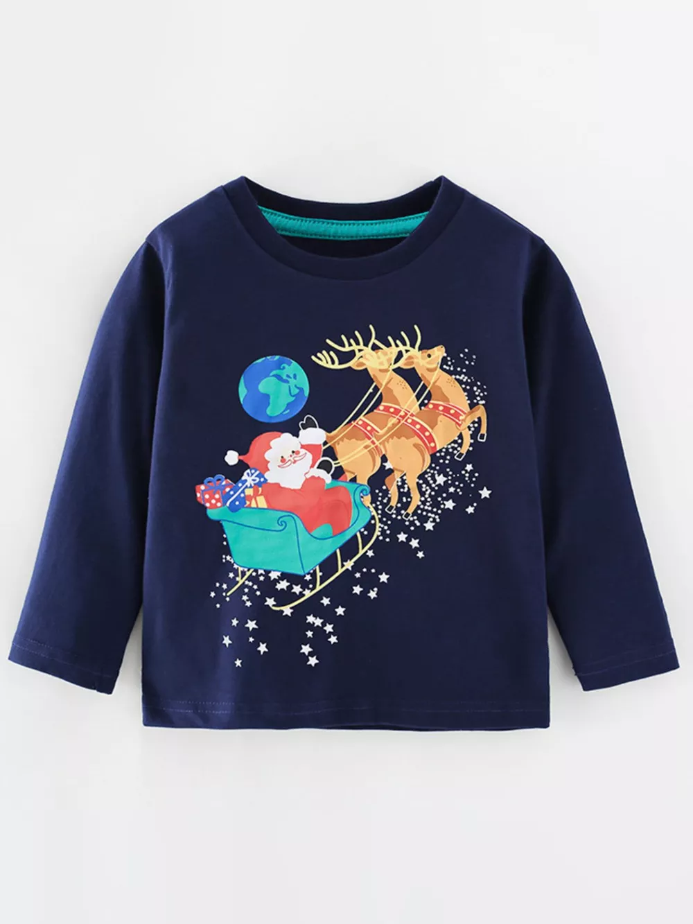Children's Christmas Santa Sleigh Graphic Long Sleeve T-Shirt