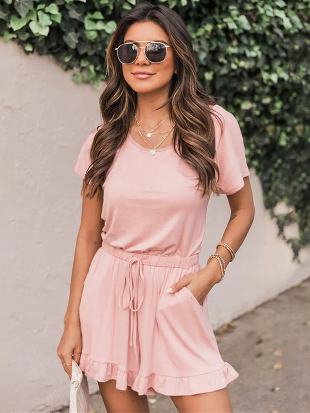 Ruffled Boat Neck Short Sleeve Romper, image 17