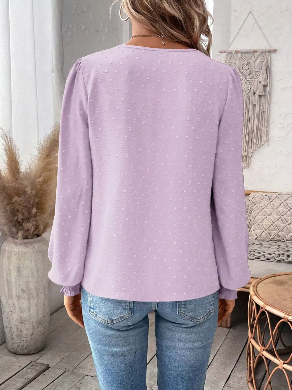 Swiss Dot Lace Detail Long Sleeve Blouse, image 17
