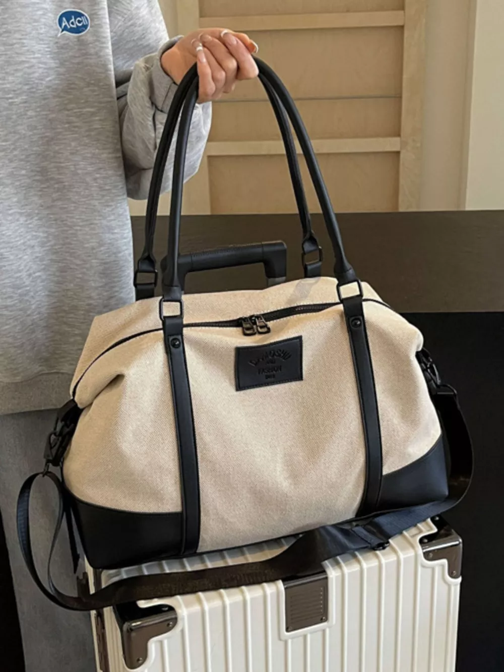 Canvas Leather Trim Travel Bag, image 3