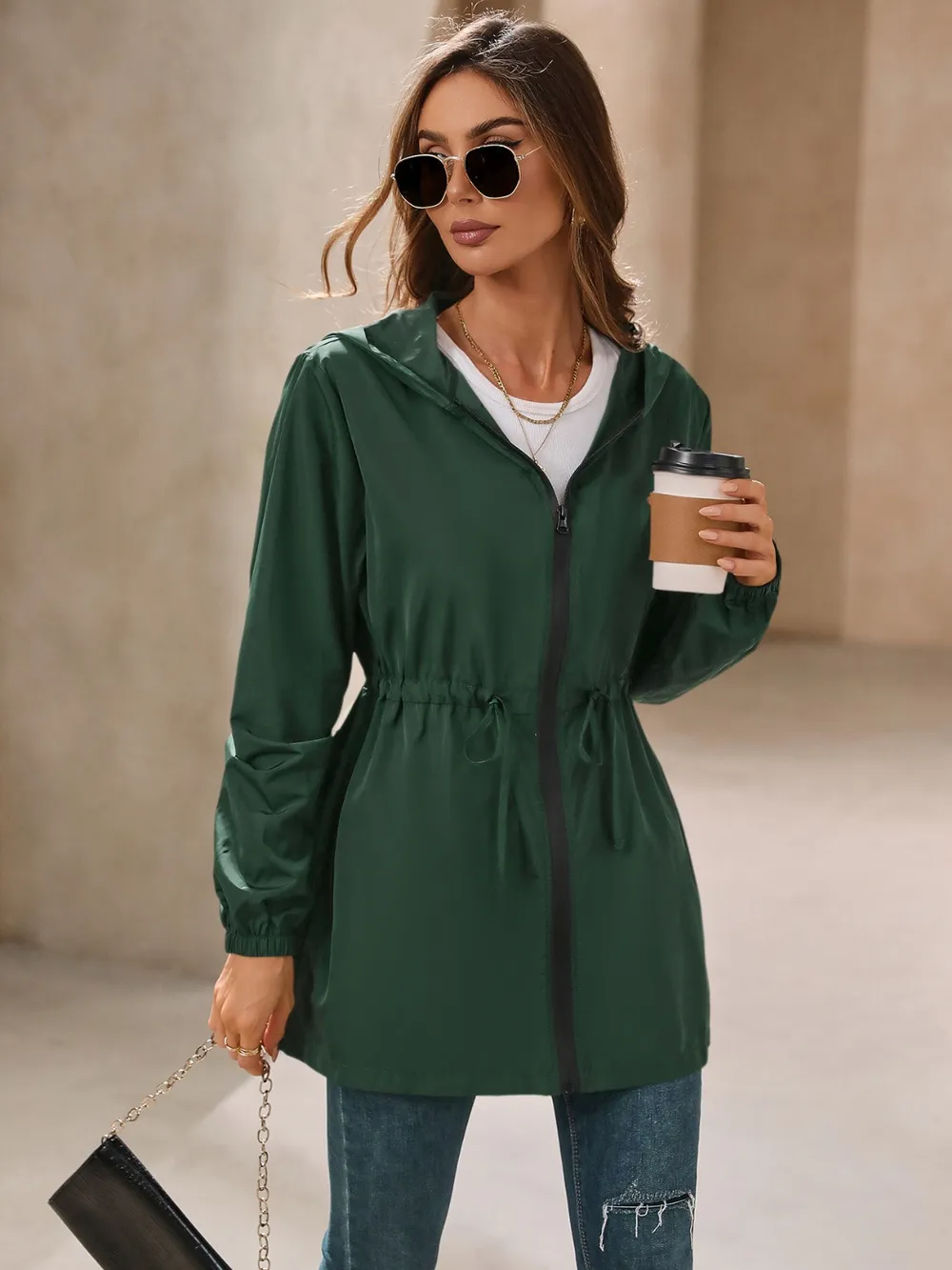 Outdoor Waterproof Long Sleeve Hooded Windbreaker, image 18
