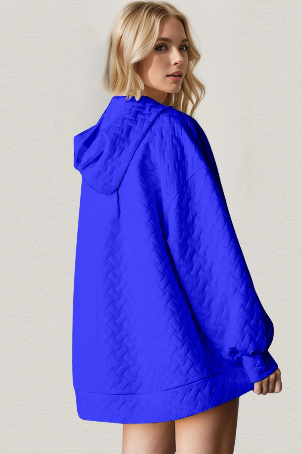 Full Size Texture Drop Shoulder Long Sleeve Hoodie, image 2