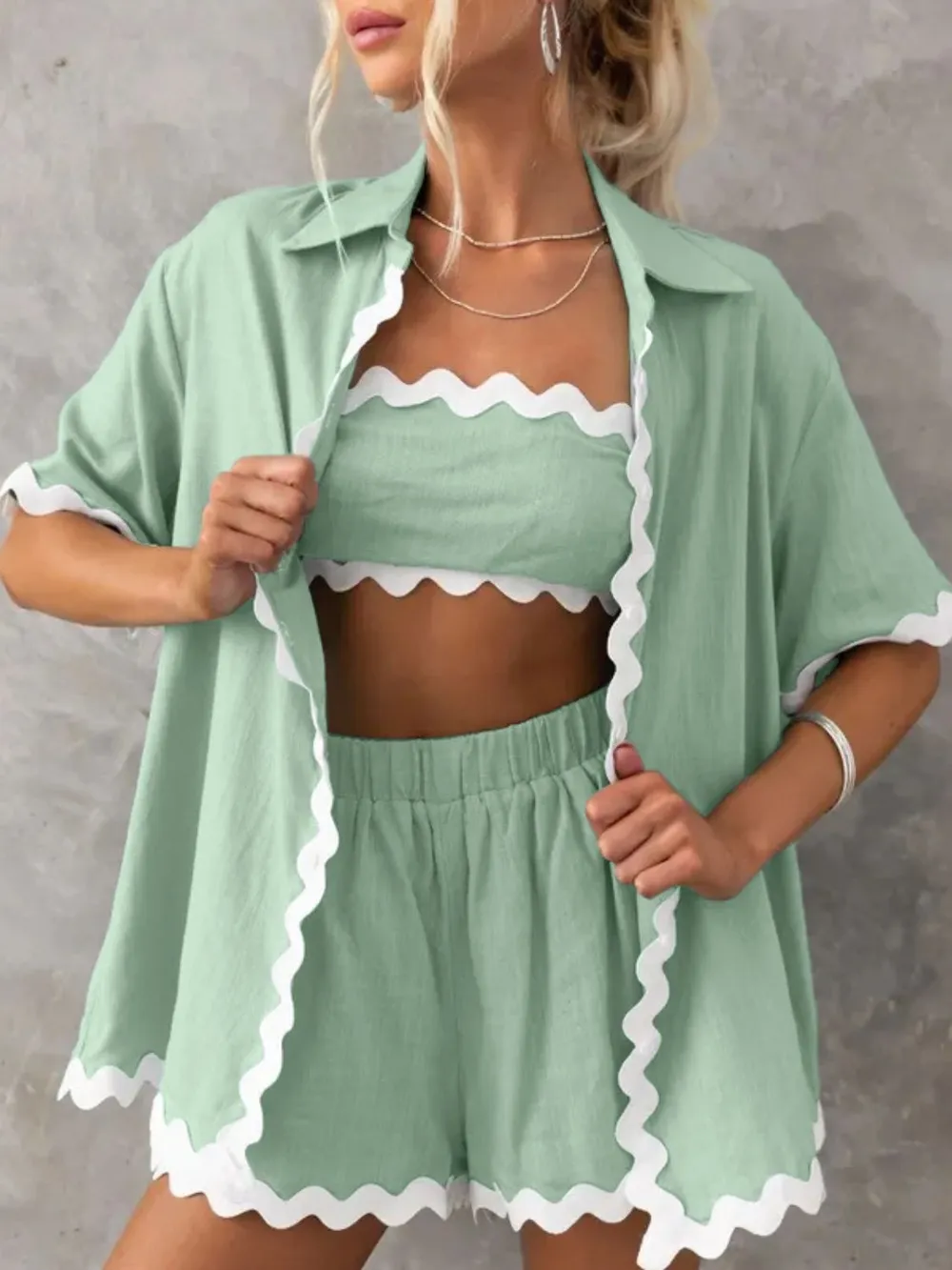 Contrast Trim Half Sleeve Top and Shorts Set, image 4