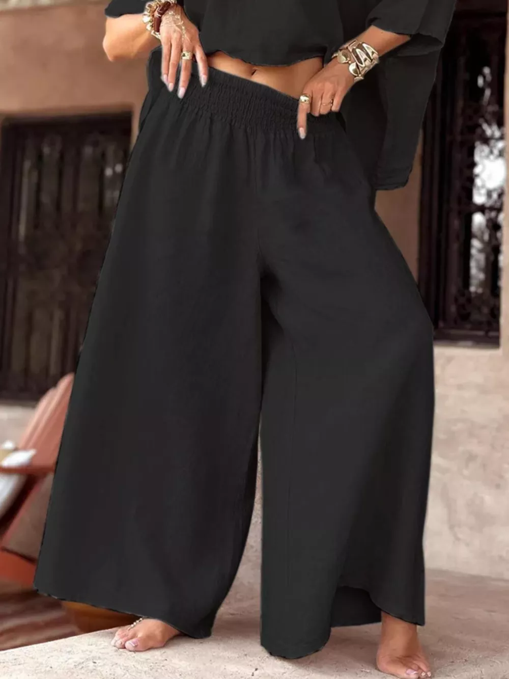 Full Size Boat Neck Top and Wide Leg Pants Set Plus Size, image 5