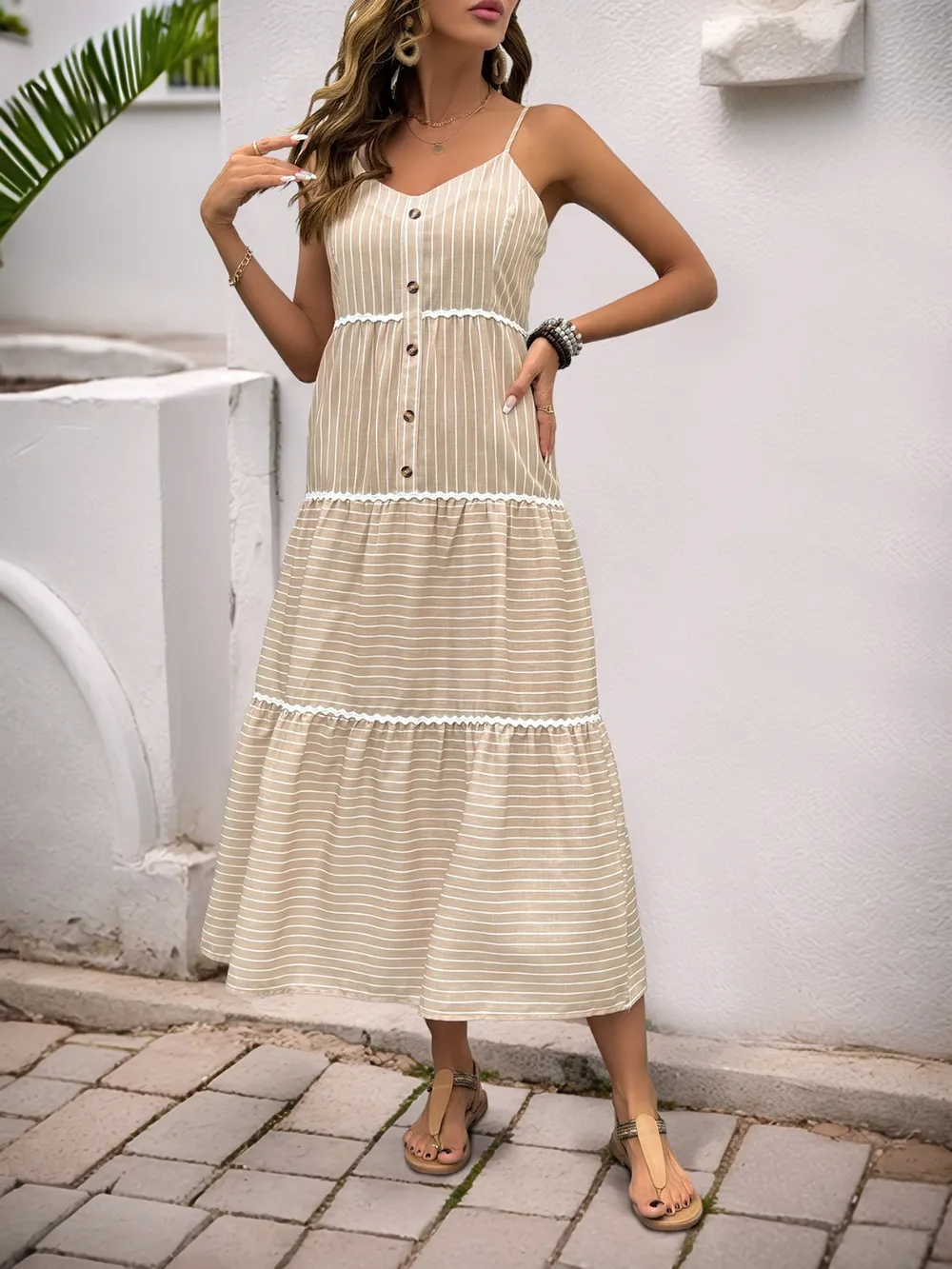 Striped V-Neck Cami Dress, image 4