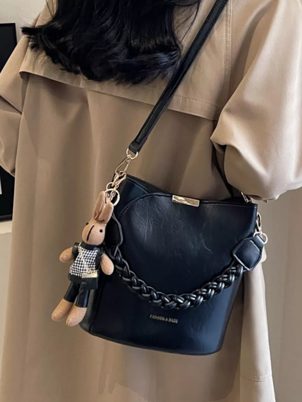 Bucket Style Crossbody Bag with Braided Detail, image 3