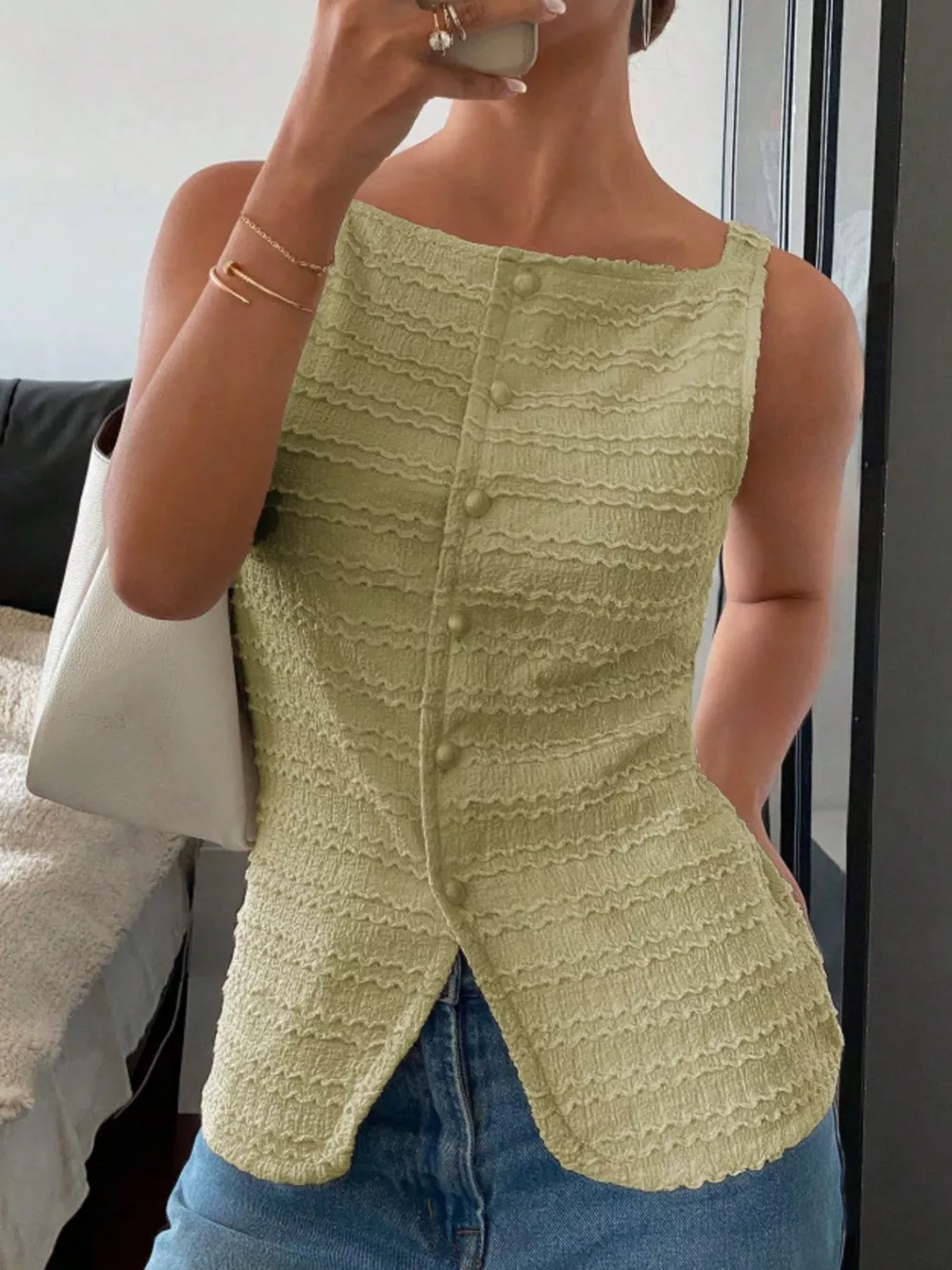 Textured Button-Front Tank, image 18